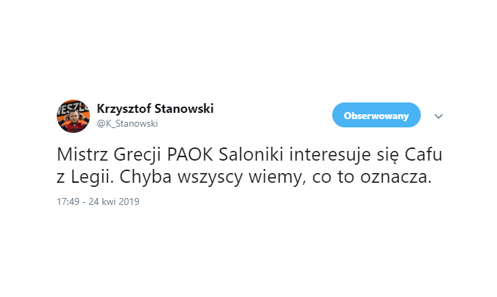 PAOK chce pozyskać filar Legii Warszawa